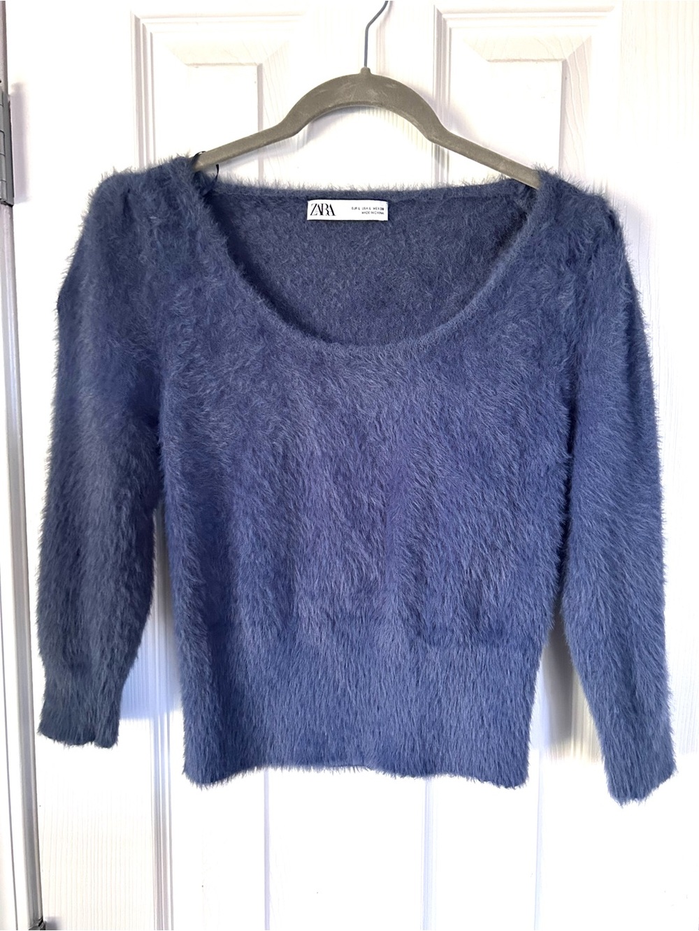 Zara Fuzzy Long-Sleeve One-Piece in Dusty Blue**